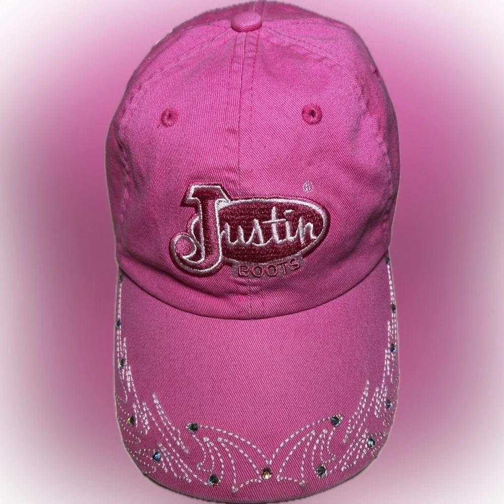 Justin Boots Women's Hot Pink Embellished Bling Rhinestone Cowgirl Ball Cap Hat